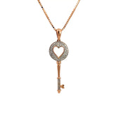 14k Rose Gold 6.2 Gram Adjustable Chain with 10k Rose Gold .35ct G SI1 Round Diamond Heart Key Pendant
